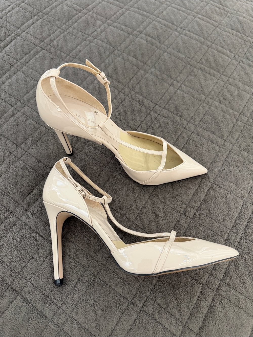 Zara Patent Pointed-Toe Ankle-Strap Heels/Pumps size 40